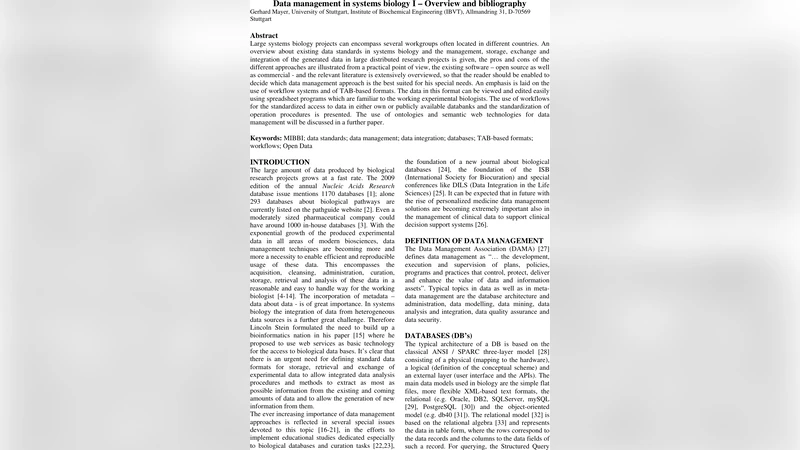 Data management in systems biology I - Overview and bibliography