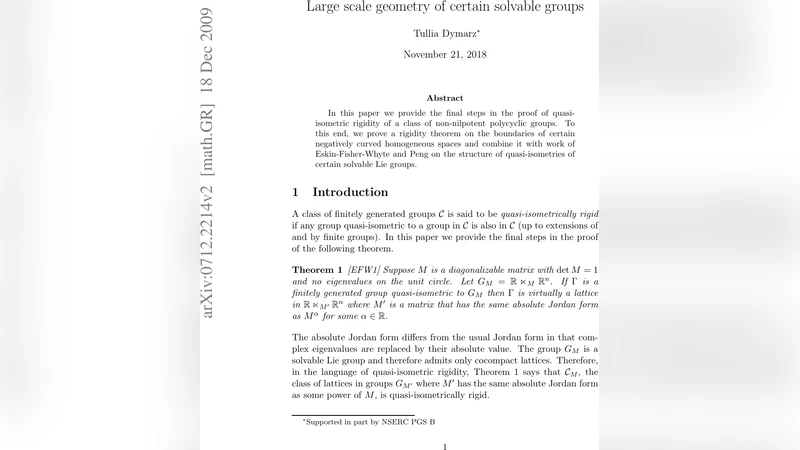 Large scale geometry of certain solvable groups
