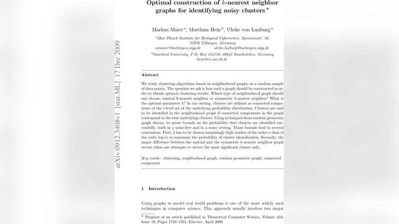 Optimal construction of k-nearest neighbor graphs for identifying noisy   clusters