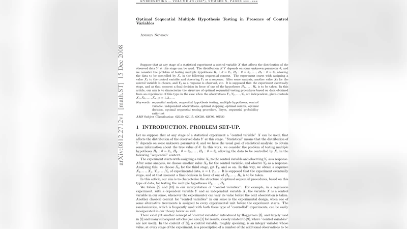 Sequential multiple hypothesis testing in presence of control variables