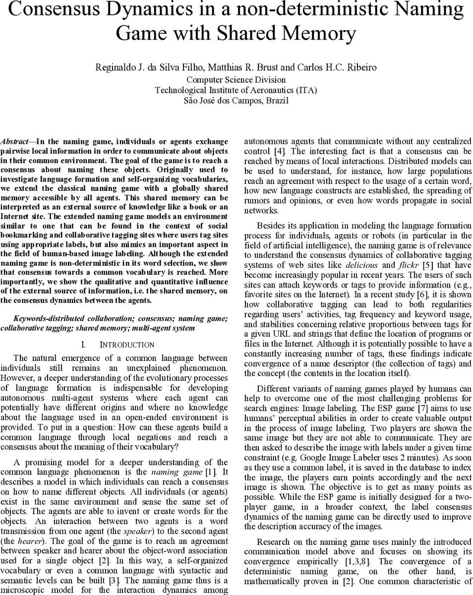 Consensus Dynamics in a non-deterministic Naming Game with Shared Memory