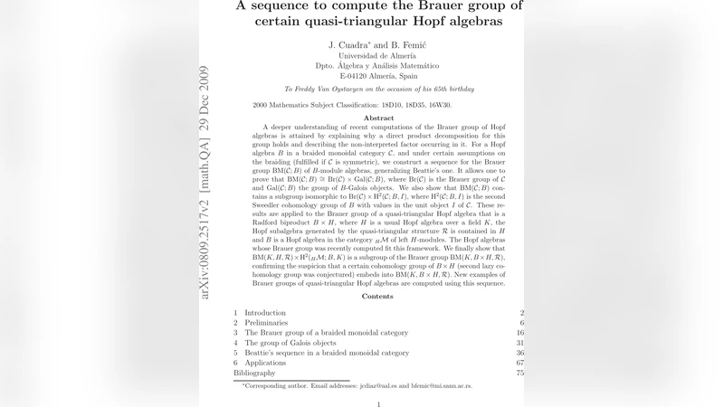A sequence to compute the Brauer group of certain quasi-triangular Hopf   algebras