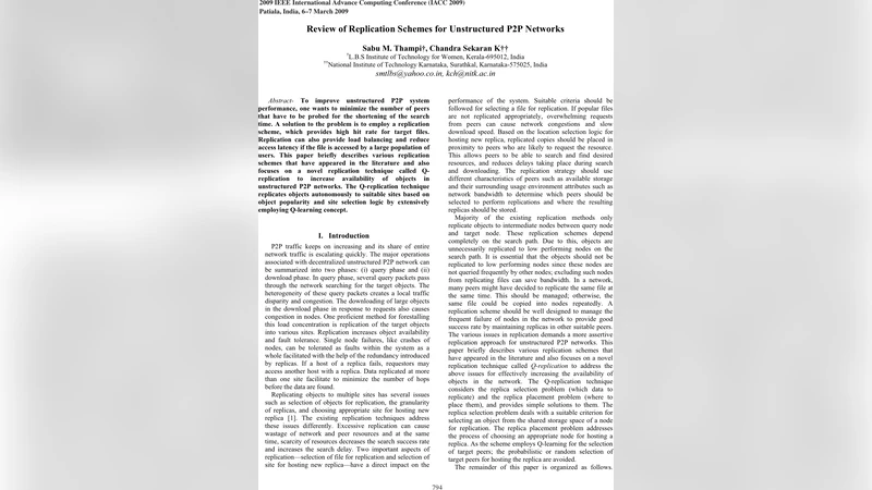 Review of Replication Schemes for Unstructured P2P Networks