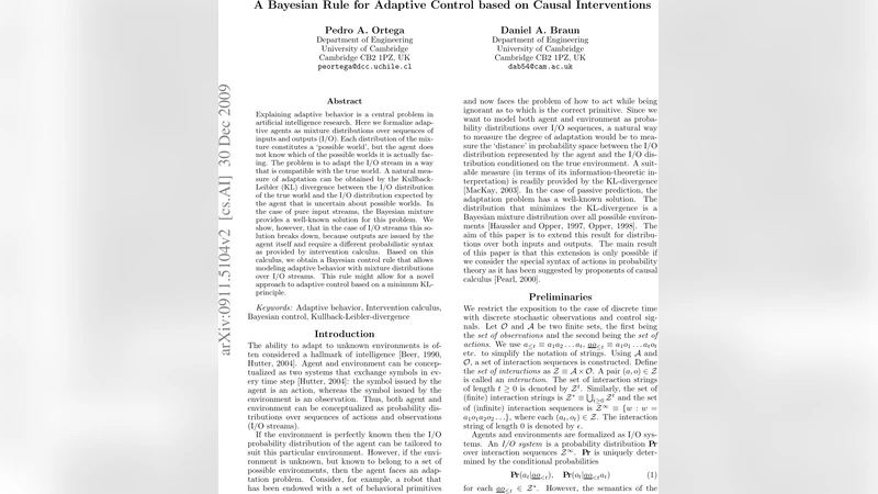 A Bayesian Rule for Adaptive Control based on Causal Interventions
