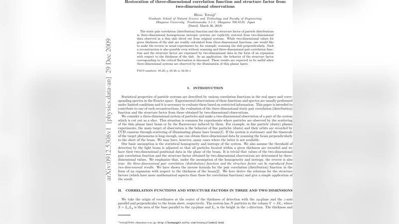 Restoration of three-dimensional correlation function and structure   factor from two-dimensional observations