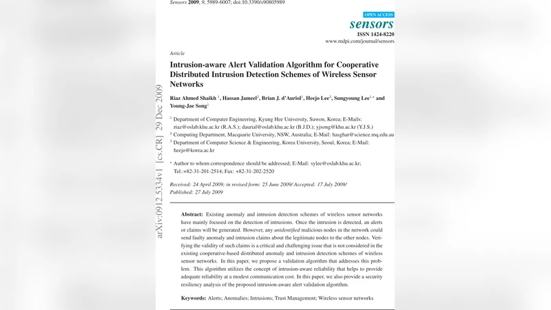 Intrusion-aware Alert Validation Algorithm for Cooperative Distributed   Intrusion Detection Schemes of Wireless Sensor Networks