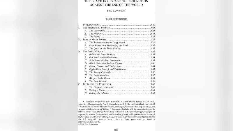 The Black Hole Case: The Injunction Against the End of the World