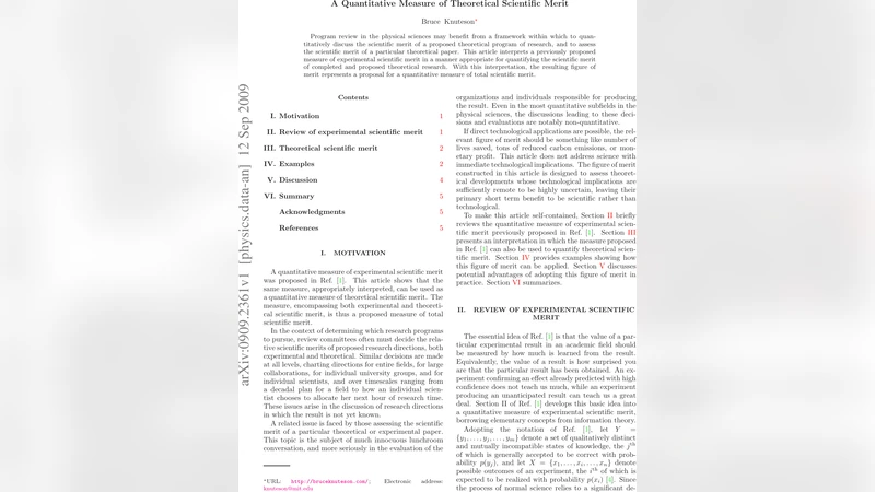 A Quantitative Measure of Theoretical Scientific Merit