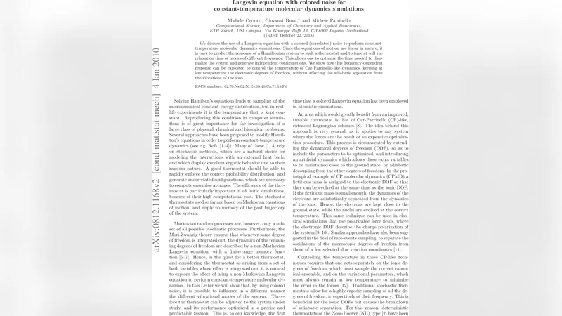 Langevin equation with colored noise for constant-temperature molecular   dynamics simulations