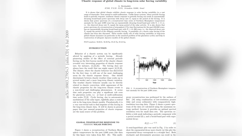 Chaotic response of global climate to long-term solar forcing   variability