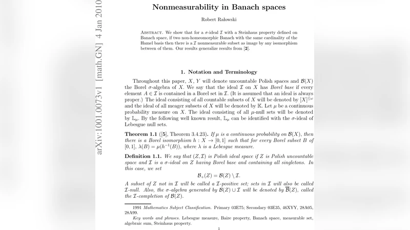 Nonmeasurability in Banach spaces