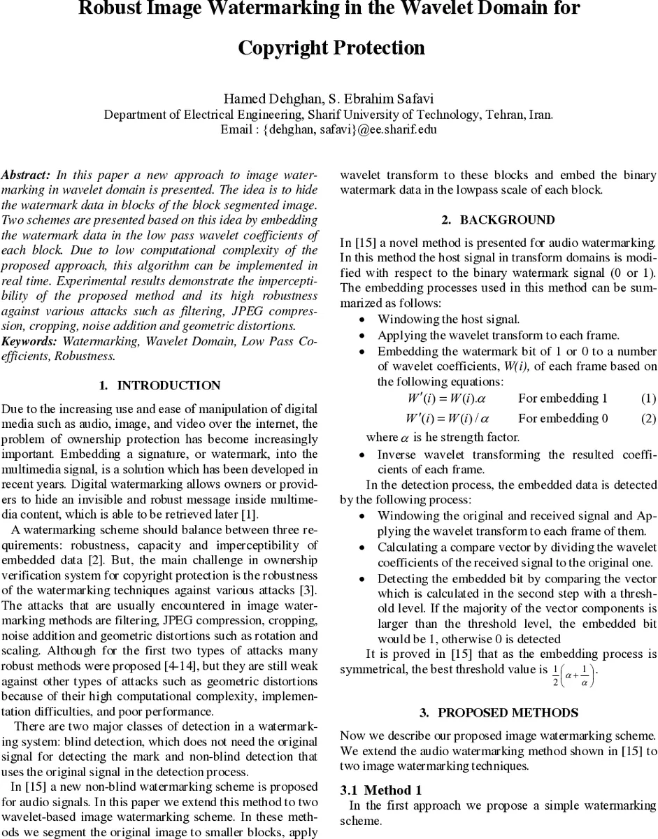 Robust Image Watermarking in the Wavelet Domain for Copyright Protection