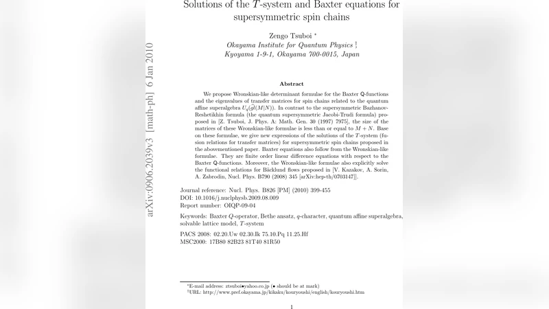 Solutions of the T-system and Baxter equations for supersymmetric spin   chains