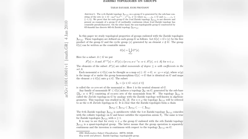 Zariski topologies on groups