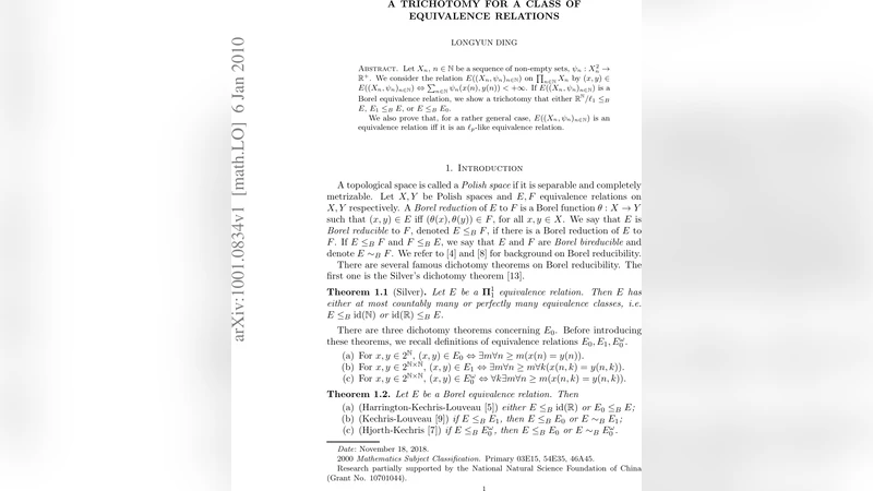 A trichotomy for a class of equivalence relations