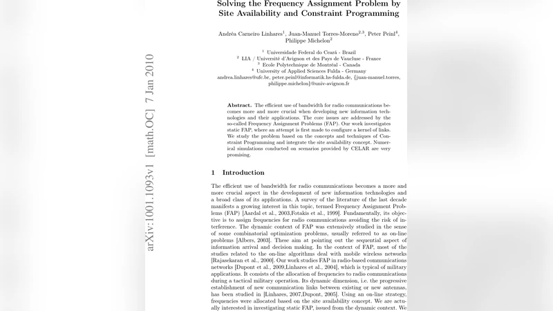 Solving the Frequency Assignment Problem by Site Availability and   Constraint Programming