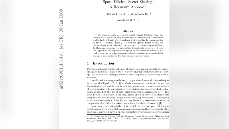 Space Efficient Secret Sharing: A Recursive Approach