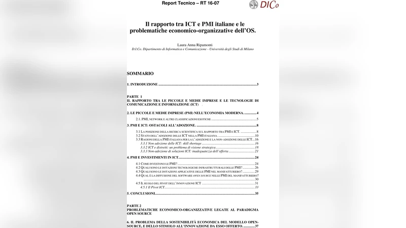 Il rapporto tra ICT e PMI italiane e le problematiche   economico-organizzative dellOS