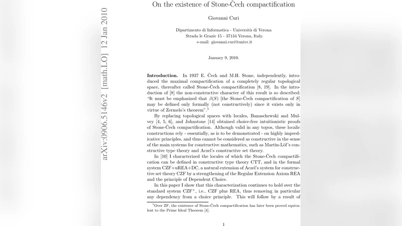On the existence of Stone-Cech compactification