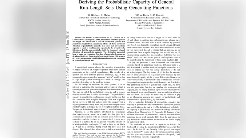 Deriving the Probabilistic Capacity of General Run-Length Sets Using   Generating Functions