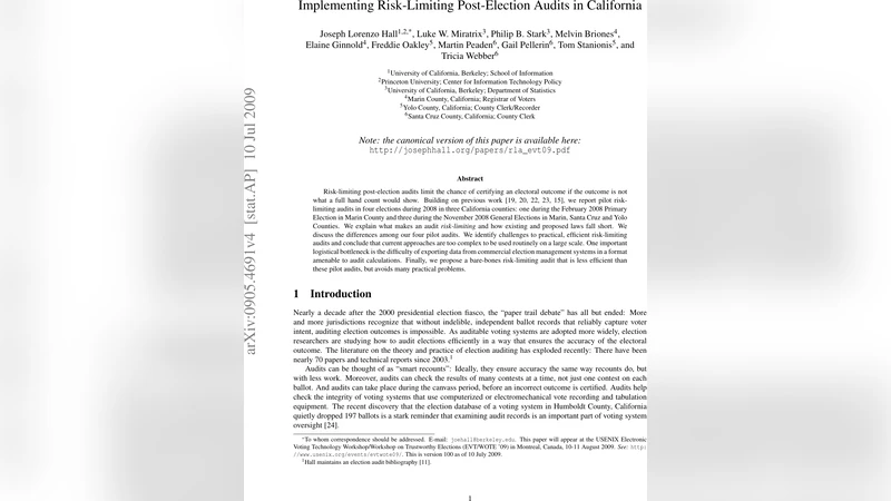 Implementing Risk-Limiting Post-Election Audits in California