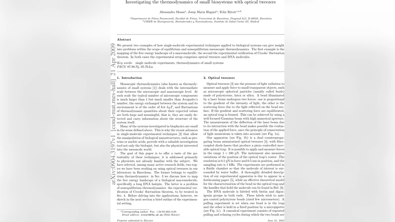 Investigating the thermodynamics of small biosystems with optical   tweezers