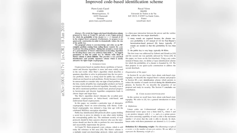 Improved code-based identification scheme