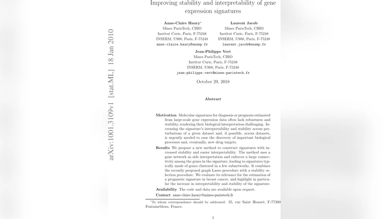 Increasing stability and interpretability of gene expression signatures