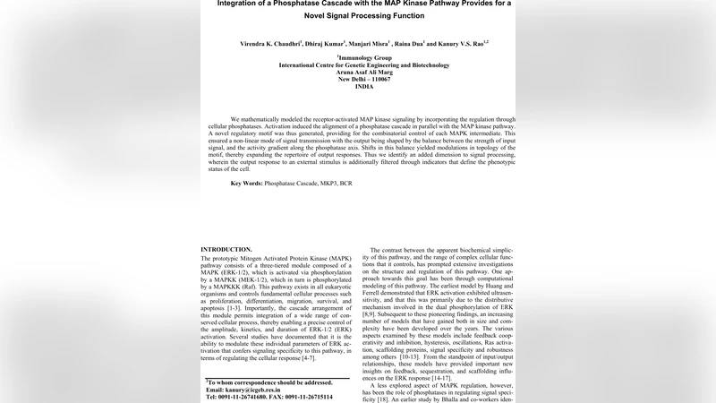 Integration of a Phosphatase Cascade with the MAP Kinase Pathway   provides for a Novel Signal Processing Function