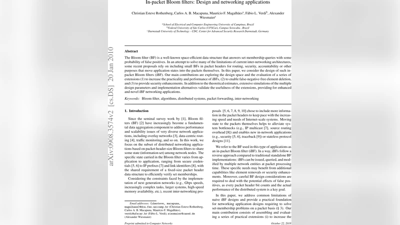 In-packet Bloom filters: Design and networking applications