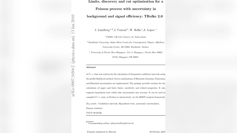 Limits, discovery and cut optimization for a Poisson process with   uncertainty in background and signal efficiency: TRolke 2.0