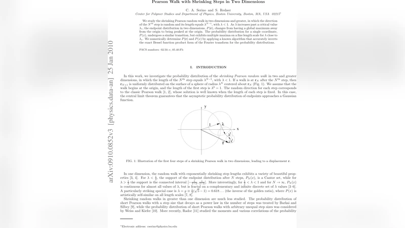 Pearson Walk with Shrinking Steps in Two Dimensions