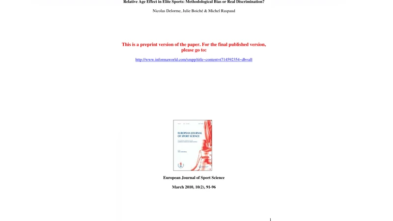 Relative Age Effect in Elite Sports: Methodological Bias or Real   Discrimination?