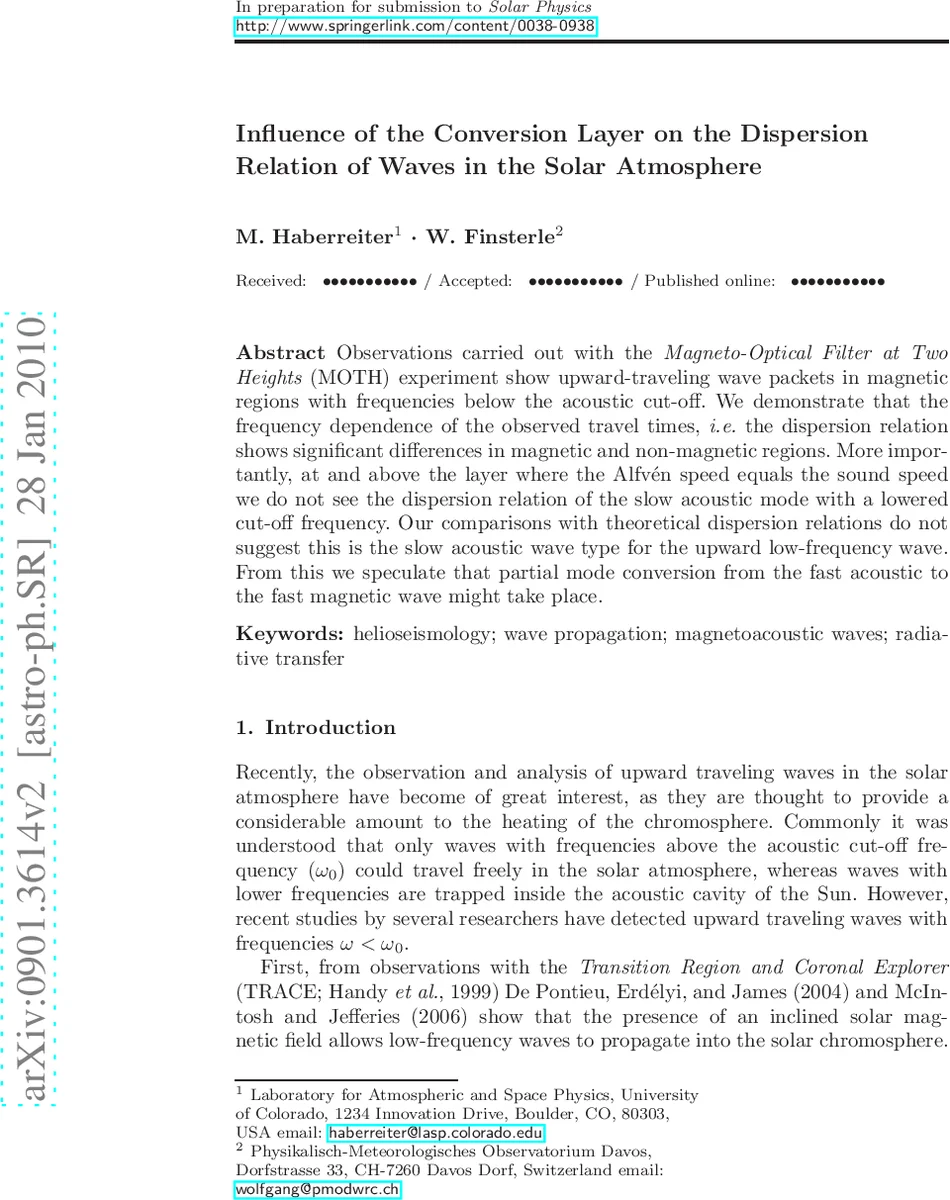 Influence of the Conversion Layer on the Dispersion Relation of Waves in   the Solar Atmosphere