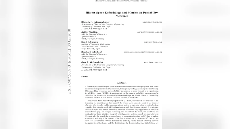 Hilbert space embeddings and metrics on probability measures