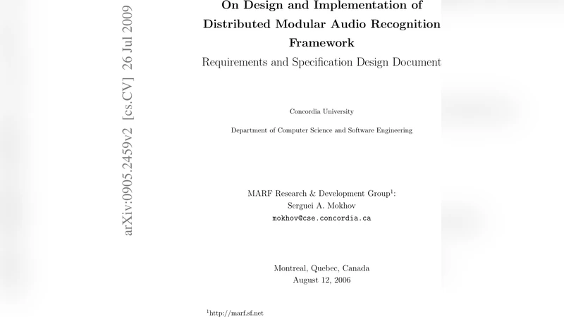 On Design and Implementation of the Distributed Modular Audio   Recognition Framework: Requirements and Specification Design Document