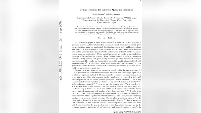 Crums Theorem for `Discrete Quantum Mechanics