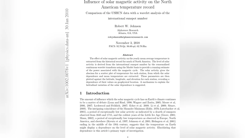 Influence of solar magnetic activity on the North American temperature   record