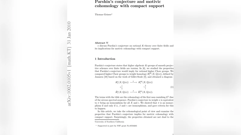 Parshins conjecture and motivic cohomology with compact support