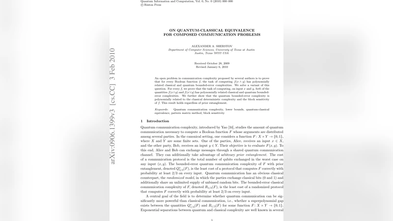 On Quantum-Classical Equivalence for Composed Communication Problems