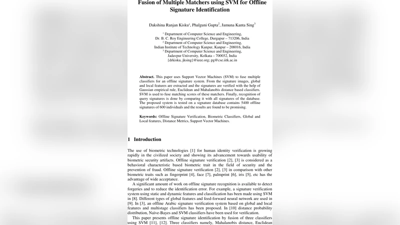 Fusion of Multiple Matchers using SVM for Offline Signature   Identification