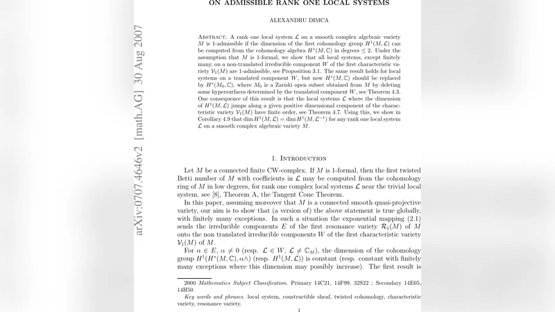 On admissible rank one local systems