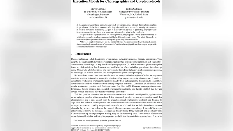 Execution Models for Choreographies and Cryptoprotocols