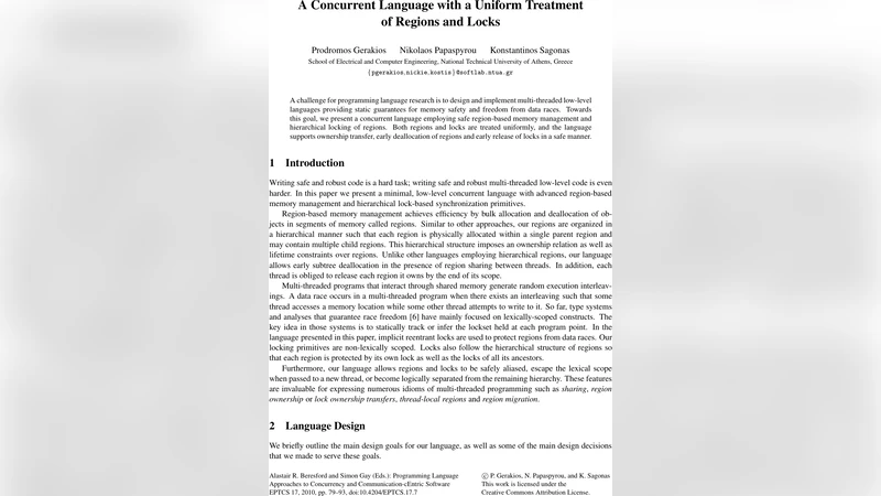 A Concurrent Language with a Uniform Treatment of Regions and Locks