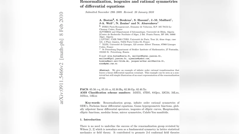 Renormalization, isogenies and rational symmetries of differential   equations