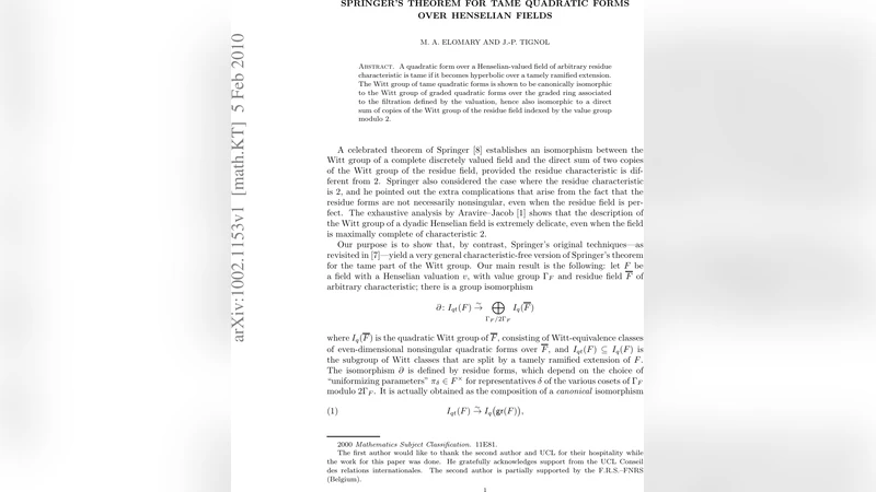 Springers theorem for tame quadratic forms over Henselian fields