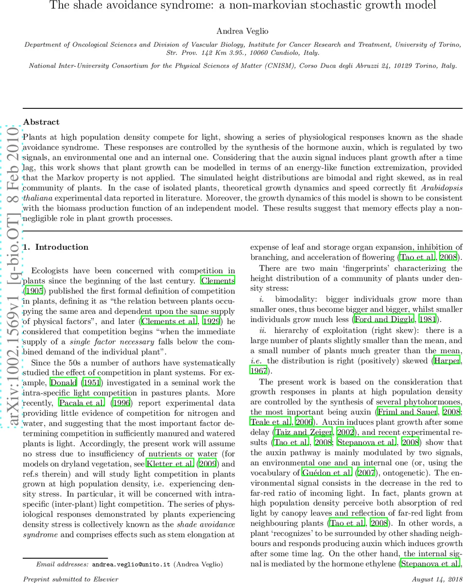 The shade avoidance syndrome: a non-markovian stochastic growth model