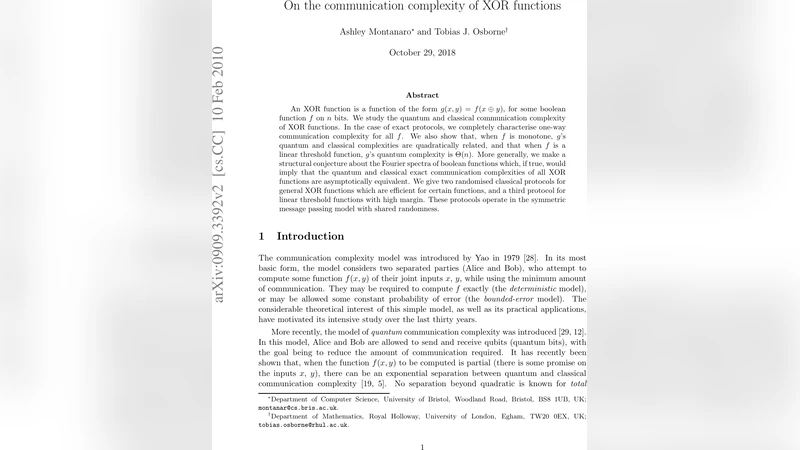 On the communication complexity of XOR functions