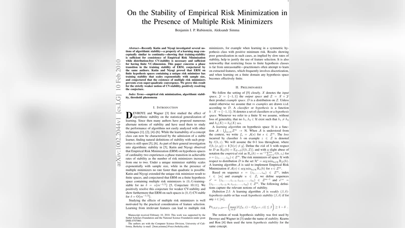 On the Stability of Empirical Risk Minimization in the Presence of   Multiple Risk Minimizers