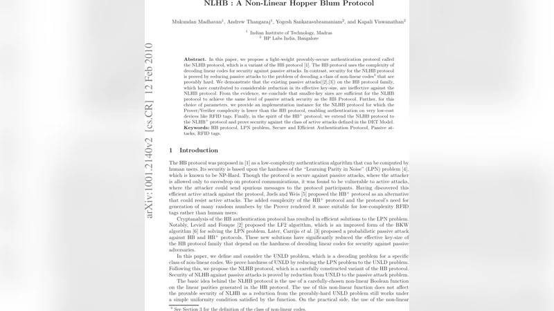 NLHB : A Non-Linear Hopper Blum Protocol